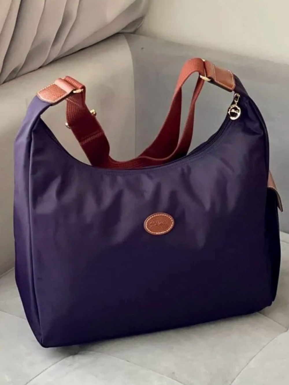 Longchamp Shoulder Bag with Contrast Strap - Purple